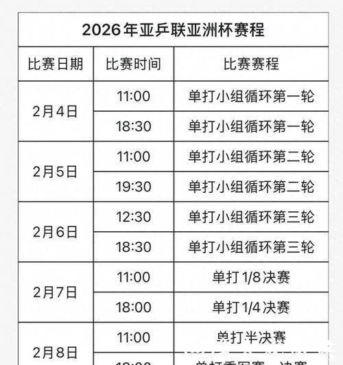 2026年乒乓球世界杯全程高清直播指南